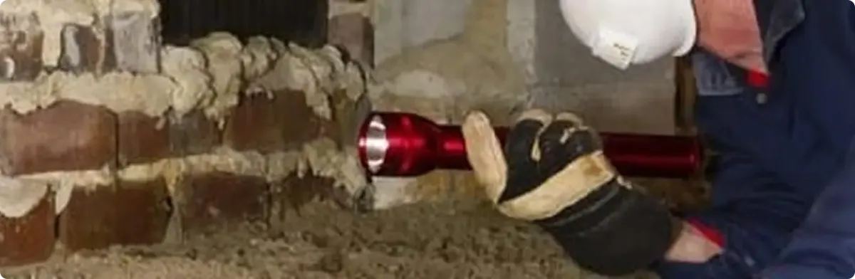 Pest control technician inspecting a crawl space for ant activity in Wheat Ridge, CO